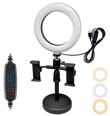 Кольцевая лампа CXB-160A со штативом-подставкой и держателем, диаметр 16см, в коробке