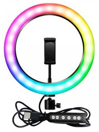 Кольцевая лампа цветная MJ26 RGB LED с пультом на проводе, 26см, в коробке