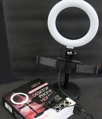 Кольцевая лампа CXB-160A со штативом-подставкой и держателем, диаметр 16см, в коробке