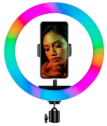 Кольцевая лампа цветная LJJ-30 RGB LED с пультом на проводе, 30см, в коробке