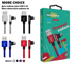 Дата-кабель USB 2.1A для micro USB More choice K27m нейлон 1м