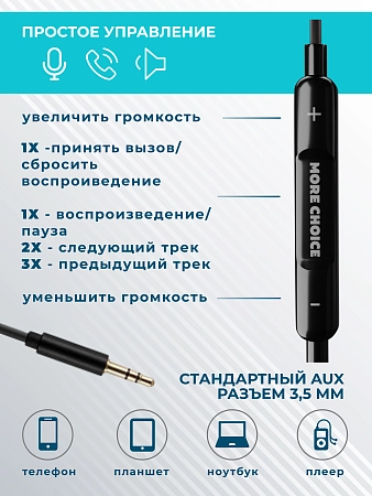 Наушники вкладыши AUX разъём с МК длина 1.2м More choice G11 Original Apple