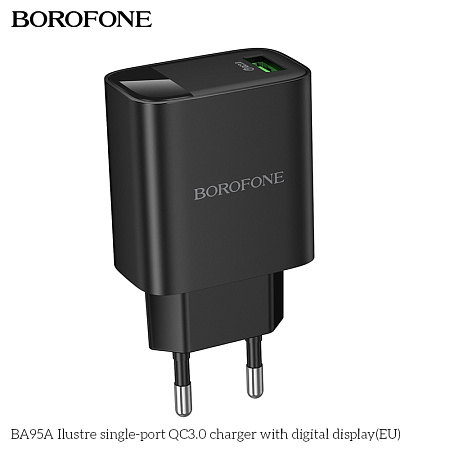 СЗУ 1USB 3.0A QC3.0 18W быстрая зарядка Borofone BA95A с цифровым дисплеем