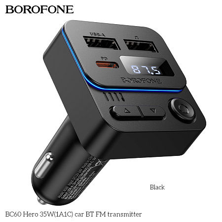 FM-трансмиттер+АЗУ 1USB+1Type-C 35W Bluetooth 5.4 Borofone BC60