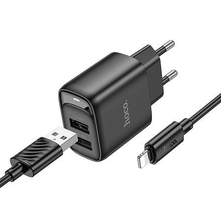 СЗУ 2USB 2.1A для Lightning 8-pin Hoco C141A 1м