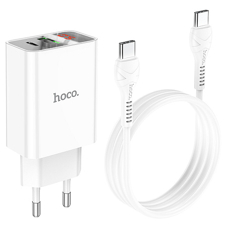 СЗУ 1USB+1Type-C 3.0A QC3.0 PD 20W быстрая зарядка для Type-C Type-C Hoco C100A 1м