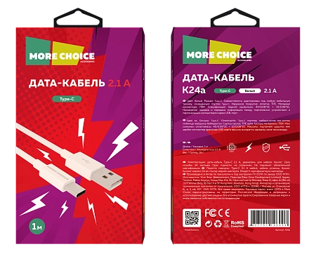 Дата-кабель USB 2.1A для Type-C More choice K24a TPE 1м