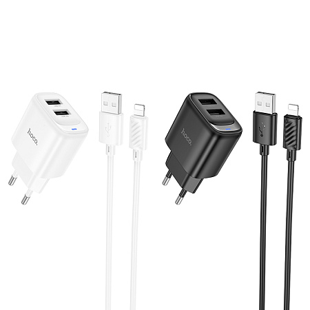 СЗУ 2USB 2.1A для Lightning 8-pin Hoco C141A 1м