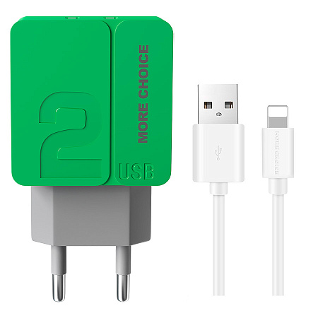 СЗУ 2USB 2.4A для Lightning 8-pin More choice NC46i 1м