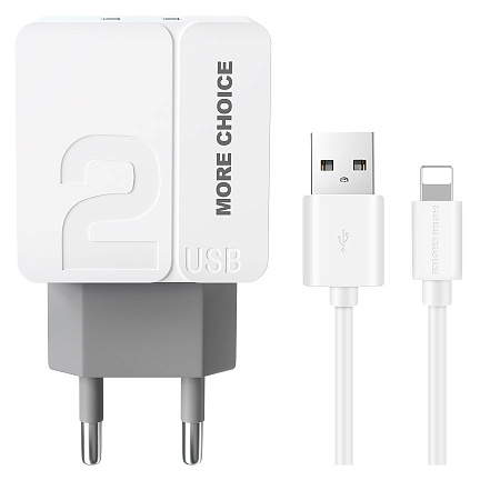 СЗУ 2USB 2.4A для Lightning 8-pin More choice NC46i 1м