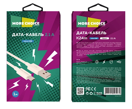 Дата-кабель USB 2.1A для micro USB More choice K24m TPE 1м