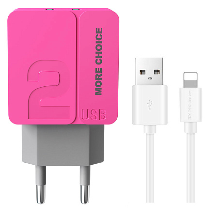 СЗУ 2USB 2.4A для Lightning 8-pin More choice NC46i 1м