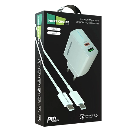 PURE СЗУ 1USB+1Type-C 3.0A PD 20W+QC3.0 быстрая зарядка для Type-C Type-C More choice NC61a