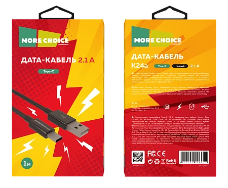 Дата-кабель USB 2.1A для Type-C More choice K24a TPE 1м