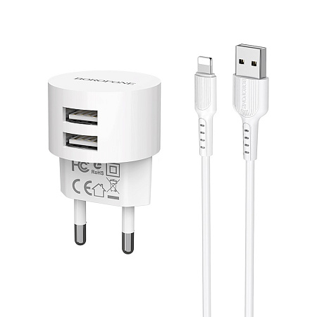 СЗУ 2USB 2.4A для Lightning 8-pin с IC Borofone BA23A 1м