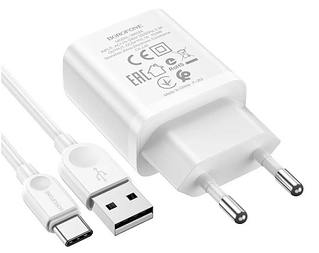 СЗУ 1USB 2.1A для Type-C Borofone BA52A 1м