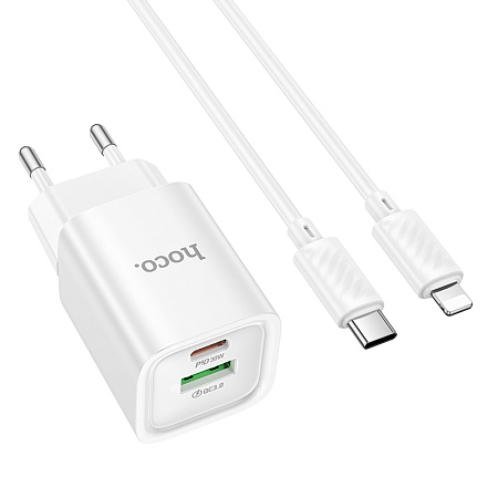 СЗУ 1USB+1Type-C 3.0A PD 30W+QC3.0 быстрая зарядка для Lightning 8-pin Type-C Hoco C149A 1м
