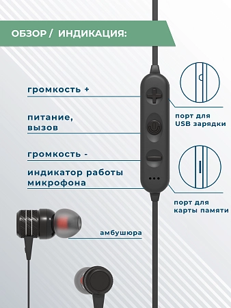 Bluetooth-наушники вакуумные с шейным шнурком More choice BG20