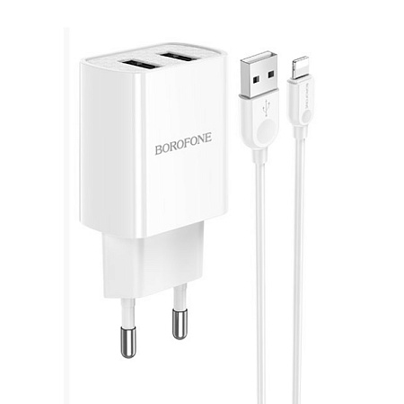 СЗУ 2USB 2.1A для Lightning 8-pin Borofone BA53A 1м