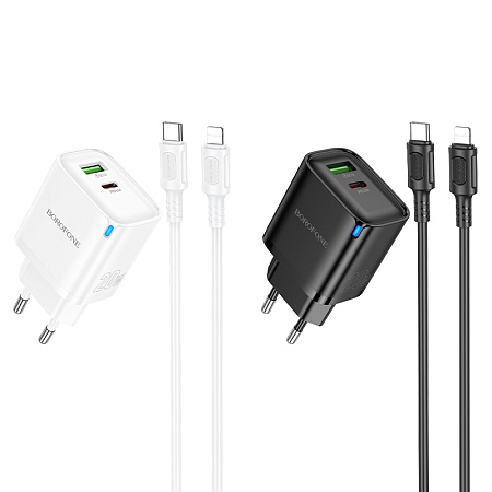 СЗУ 1USB+1Type-C 3.0A QC3.0 PD 20W быстрая зарядка для Lightning 8-pin Type-C Borofone BA83A