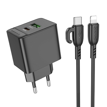 СЗУ 1USB+1Type-C 3.0A QC3.0 PD 20W быстрая зарядка для Lightning 8-pin Type-C Borofone BAS14A