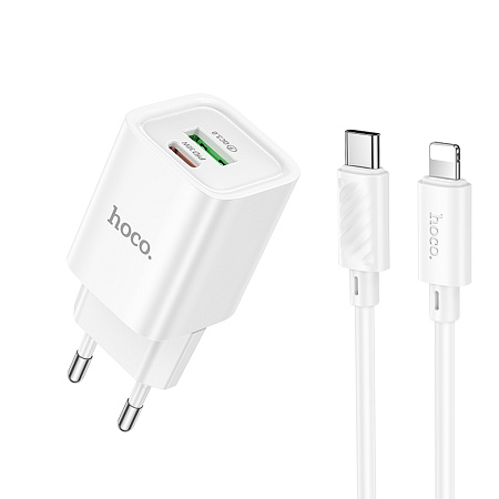 СЗУ 1USB+1Type-C 3.0A PD 30W+QC3.0 быстрая зарядка для Lightning 8-pin Type-C Hoco C149A 1м