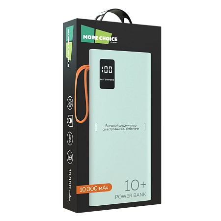 PURE Внешний аккумулятор 10000mAh 2USB 2.1A More choice PB22-10 с кабелем