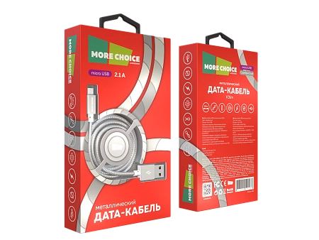 Дата-кабель USB 2.1A для micro USB More choice K31m металл 1м