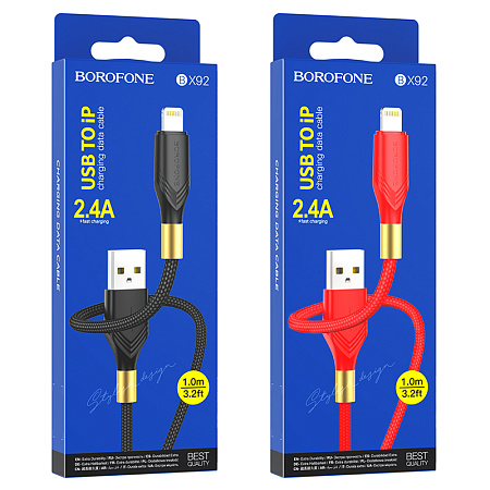 Дата-кабель USB 2.4A для Lightning 8-pin Borofone BX92 нейлон 1м