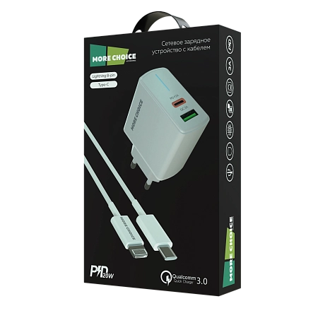 СЗУ 1USB+1Type-C 3.0A PD 20W+QC3.0 быстрая зарядка для Lightning 8-pin Type-C More choice NC61i