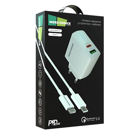 PURE СЗУ 1USB+1Type-C 3.0A PD 20W+QC3.0 быстрая зарядка для Lightning 8-pin Type-C More choice NC61i