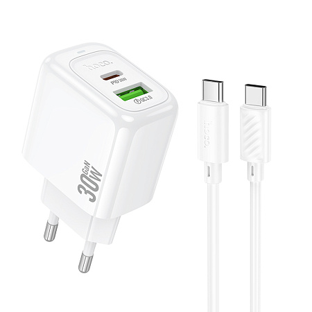 СЗУ 1USB+1Type-C 3.0A PD 30W+QC3.0 быстрая зарядка для Type-C Type-C Hoco CS55A 1м