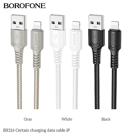 Дата-кабель USB 2.4A для Lightning 8-pin Borofone BX116 ПВХ 1м