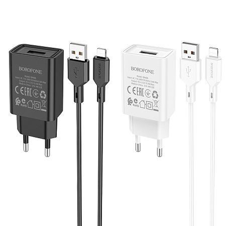 СЗУ 1USB 2.1A для Lightning 8-pin Borofone BA68A 1м