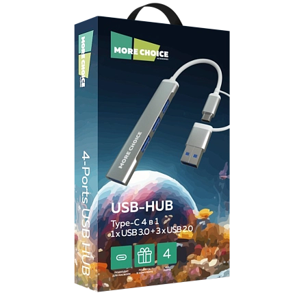 USB HUB 1USB 3.0+3USB 2.0 Type-C More choice HUB03 0,1м