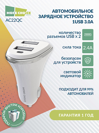 АЗУ 2USB 2.4A More choice AC22