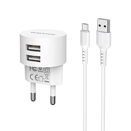 СЗУ 2USB 2.4A для micro USB с IC Borofone BA23A 1м