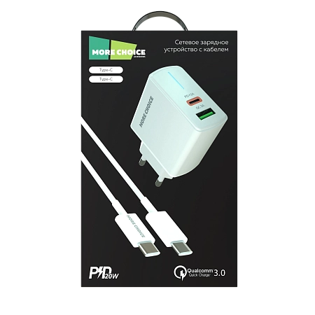 PURE СЗУ 1USB+1Type-C 3.0A PD 20W+QC3.0 быстрая зарядка для Type-C Type-C More choice NC61a