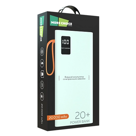 PURE Внешний аккумулятор 20000mAh 2USB 2.1A More choice PB22-20 с кабелем 