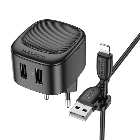 СЗУ 2USB 2.1A для Lightning 8-pin Borofone BAS21A 1м