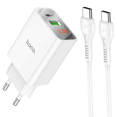 СЗУ 1USB+1Type-C 3.0A QC3.0 PD 20W быстрая зарядка для Type-C Type-C Hoco C100A 1м