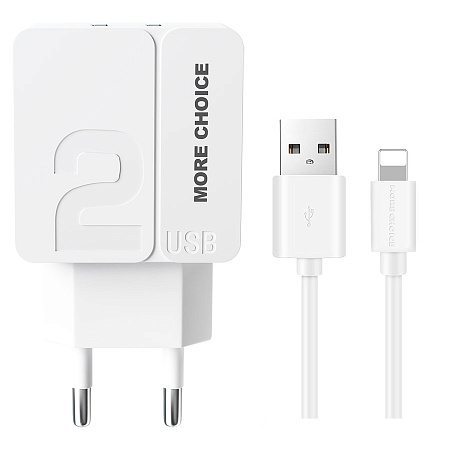 СЗУ 2USB 2.4A для Lightning 8-pin More choice NC46i 1м