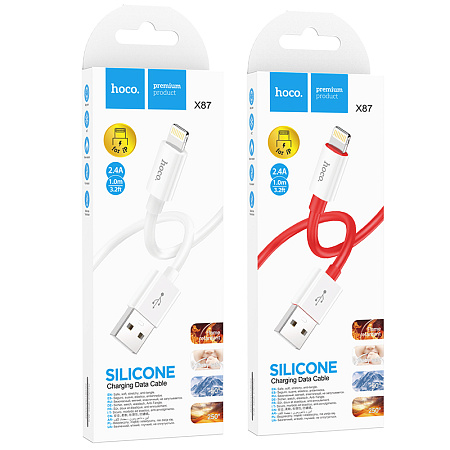 Дата-кабель USB 2.4A для Lightning 8-pin Hoco X87 силикон 1м